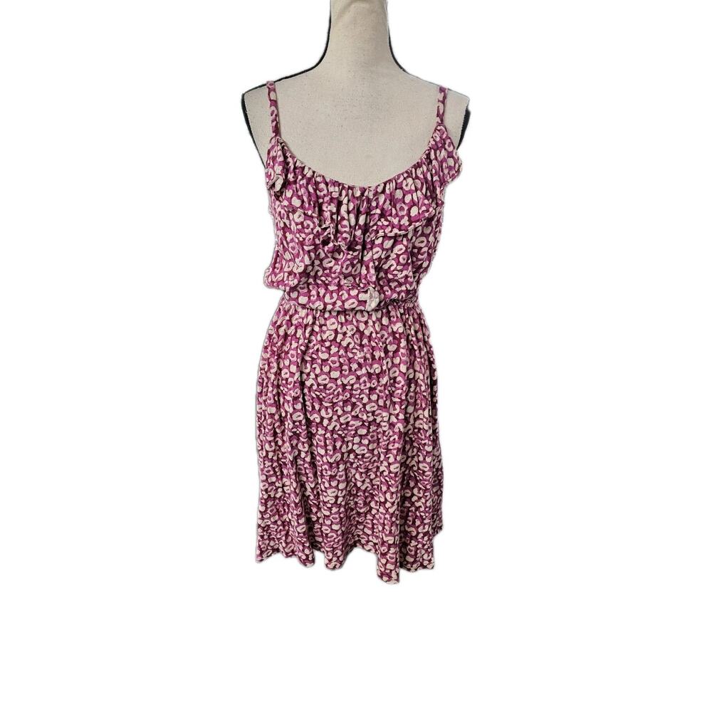 Ann Taylor LOFT Ruffle Front Animal Print Dress Size M Beachy Resort Fairy